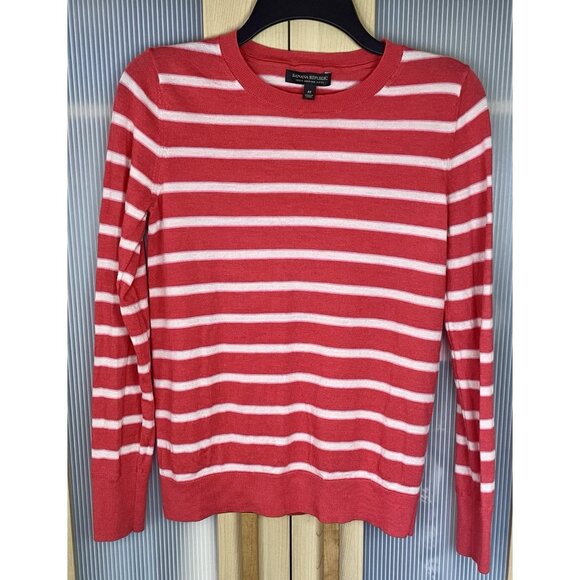Banana Republic Women's Merino Wool Striped Red White Sweater Sz M Top Casual - Picture 1 of 5